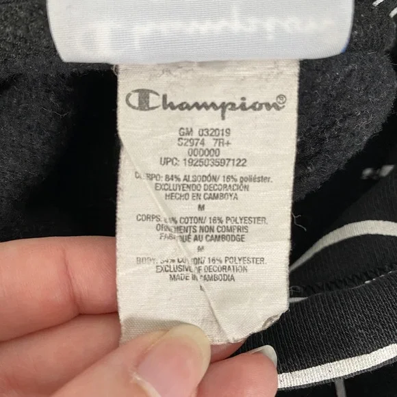 Champion Reverse Weave Hoodie Mens Medium Black All Over Pullover Sweatshirt - Picture 9 of 12